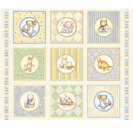 1649-27900-E CREAM BABY ANIMAL PICTURE PATCHES LULLABY PANEL